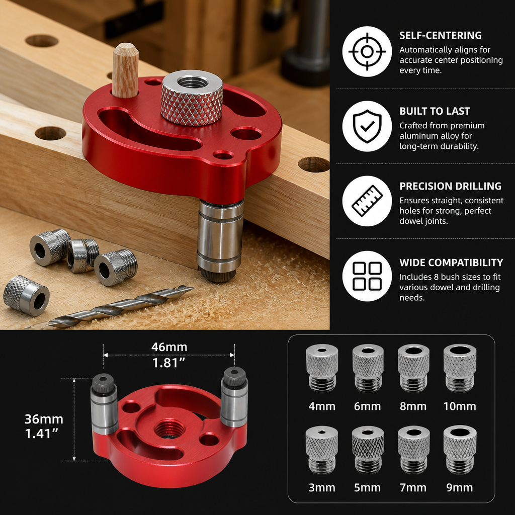 Self-Centering Doweling Jig – Precision Drill Guide
