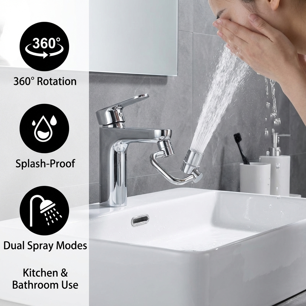360° swivel tap extender with spray head – kitchen & bathroom use