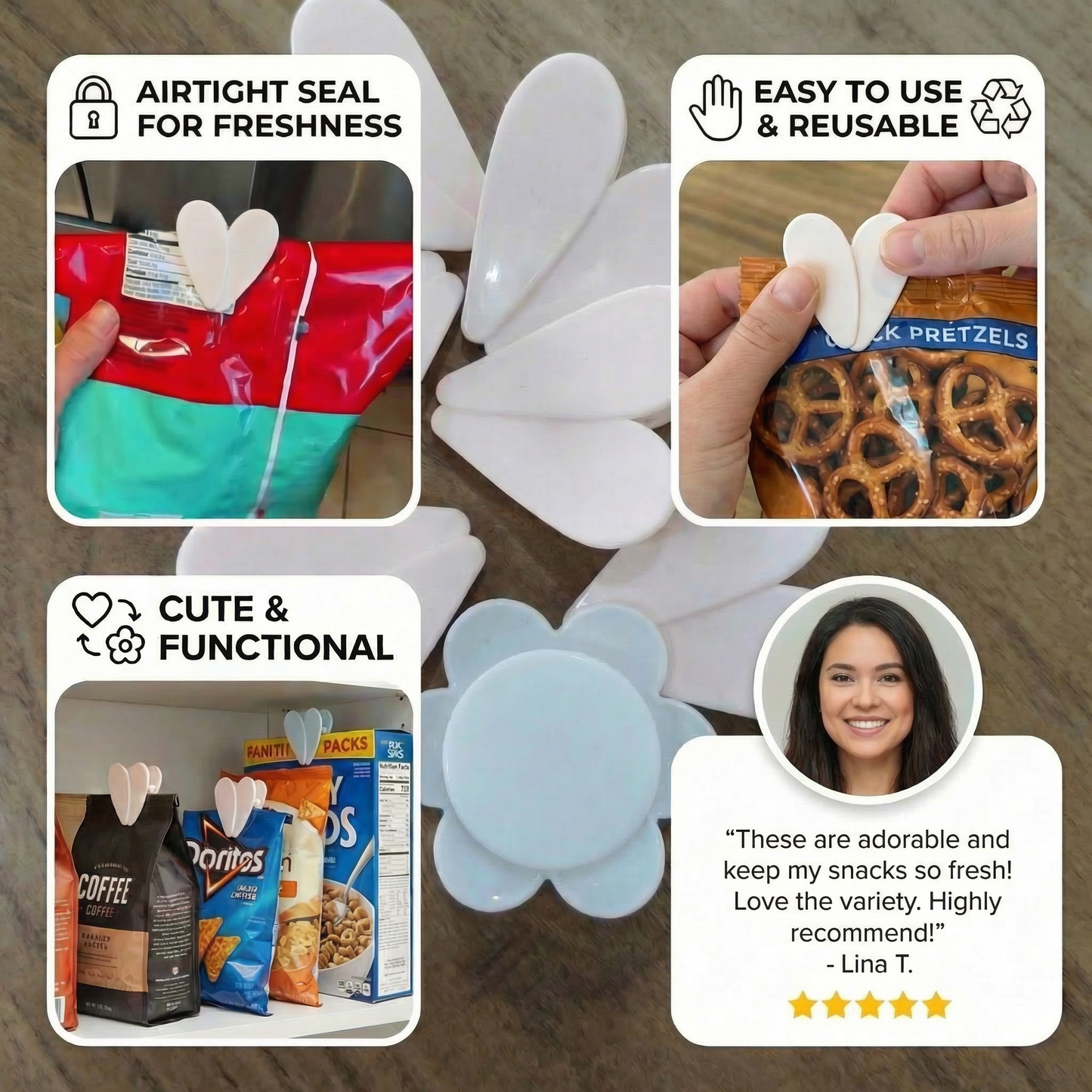 Flower Bag Sealing Clip – For Snacks & Food Storage (4-Pack)