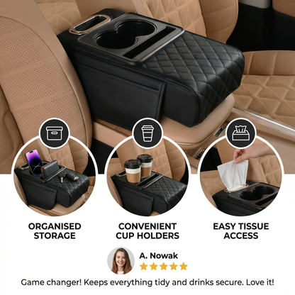 Multifunctional Car Armrest with Cup Holder & Storage