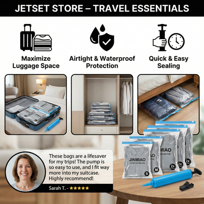 Travel vacuum storage bag set with rechargeable air pump