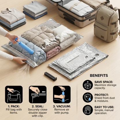 Travel vacuum storage bag set with rechargeable air pump