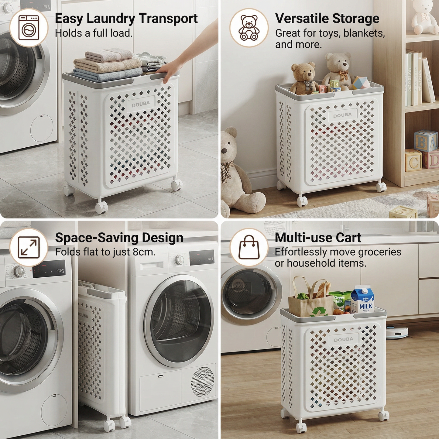 Foldable Laundry Basket with Wheels
