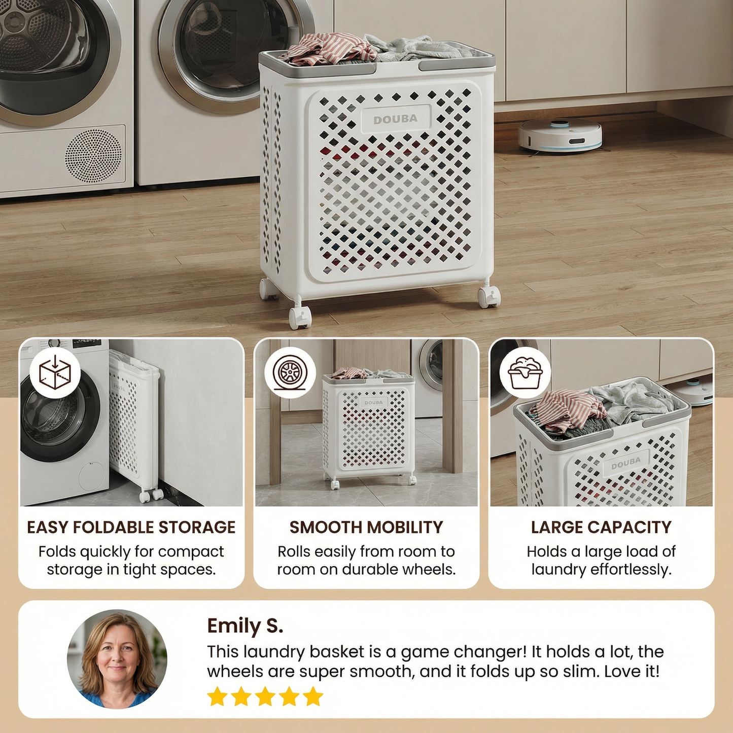 Foldable Laundry Basket with Wheels