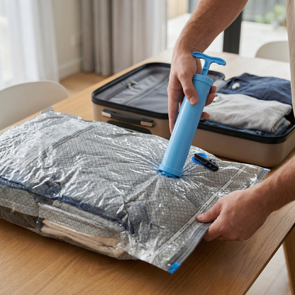 Travel vacuum storage bag set with rechargeable air pump