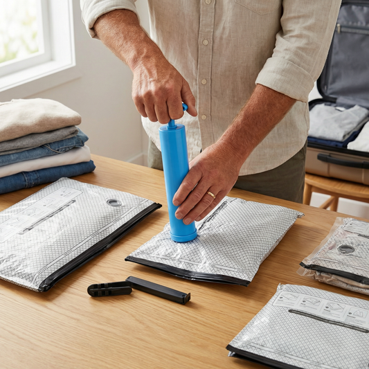 Travel vacuum storage bag set with rechargeable air pump