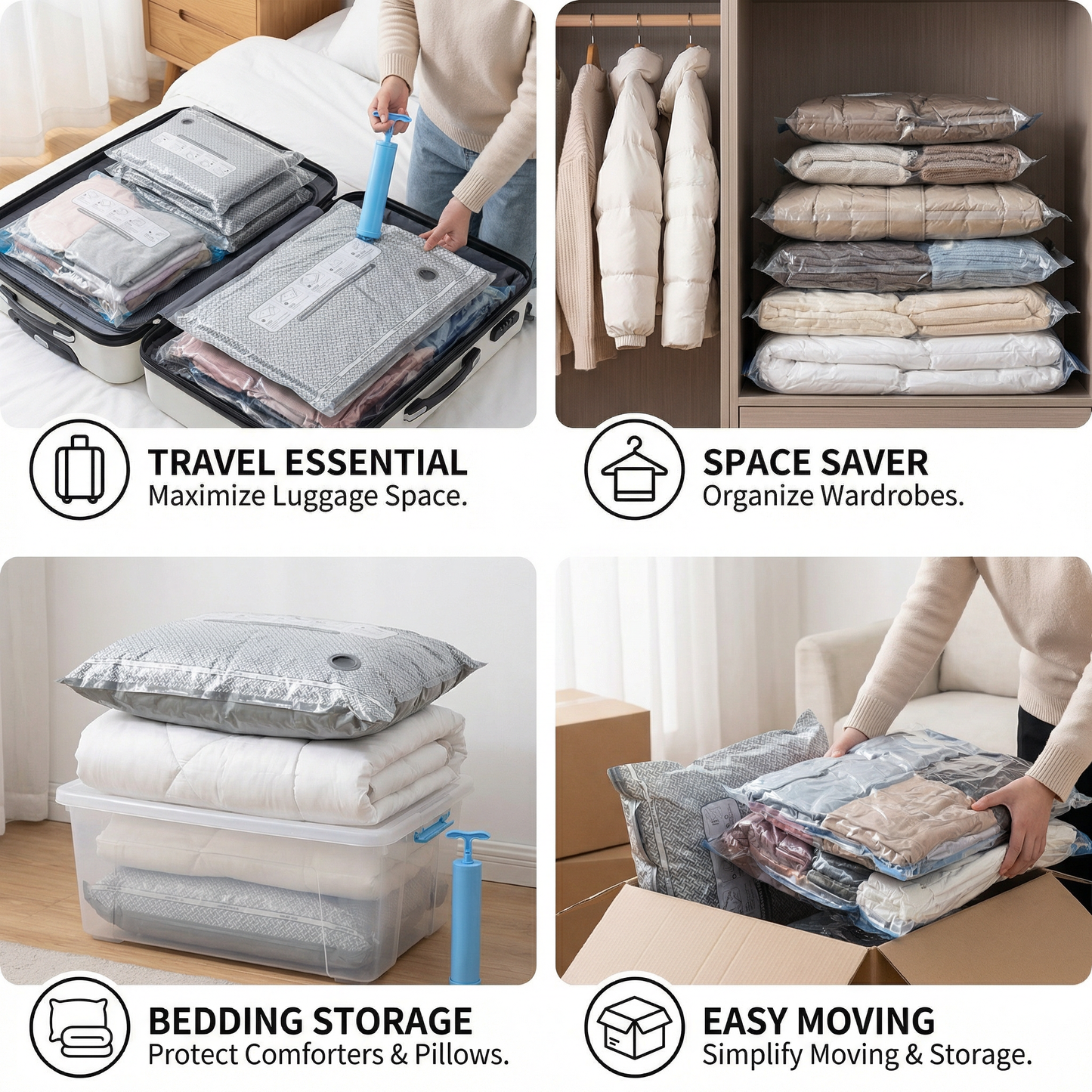 Travel vacuum storage bag set with rechargeable air pump