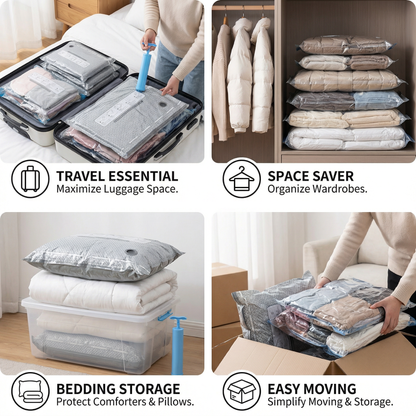 Travel vacuum storage bag set with rechargeable air pump