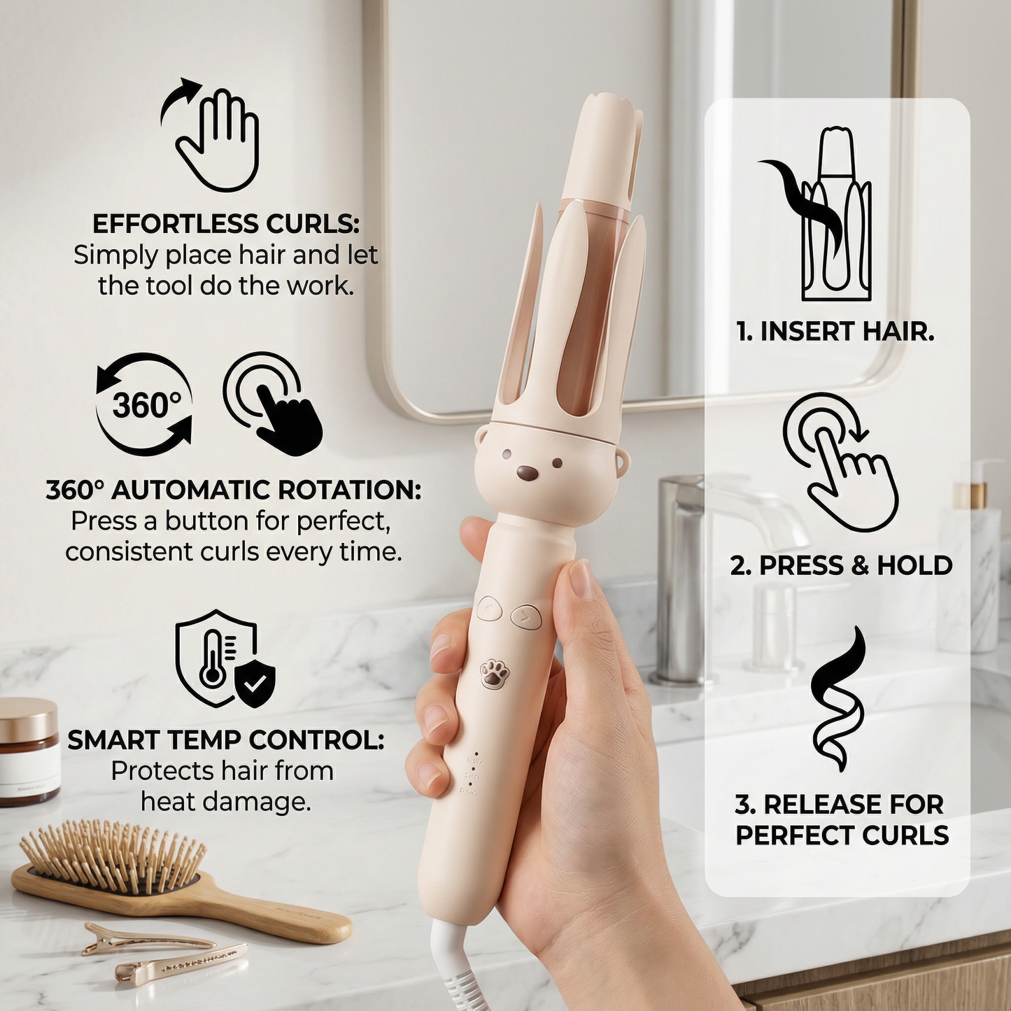 Automatic Bear Design Curling Iron 32 mm – Electric Rotating Curl Styler