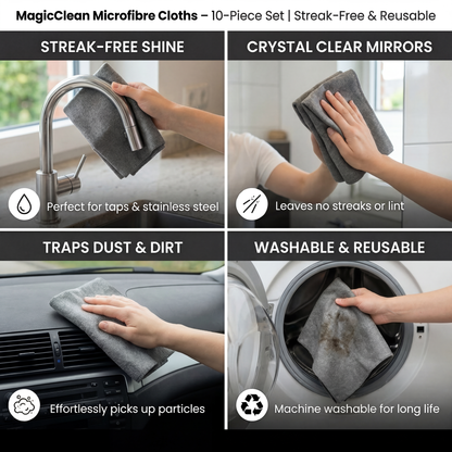 MagicClean Microfibre Cloths – 10-Piece Set | Streak-Free & Reusable