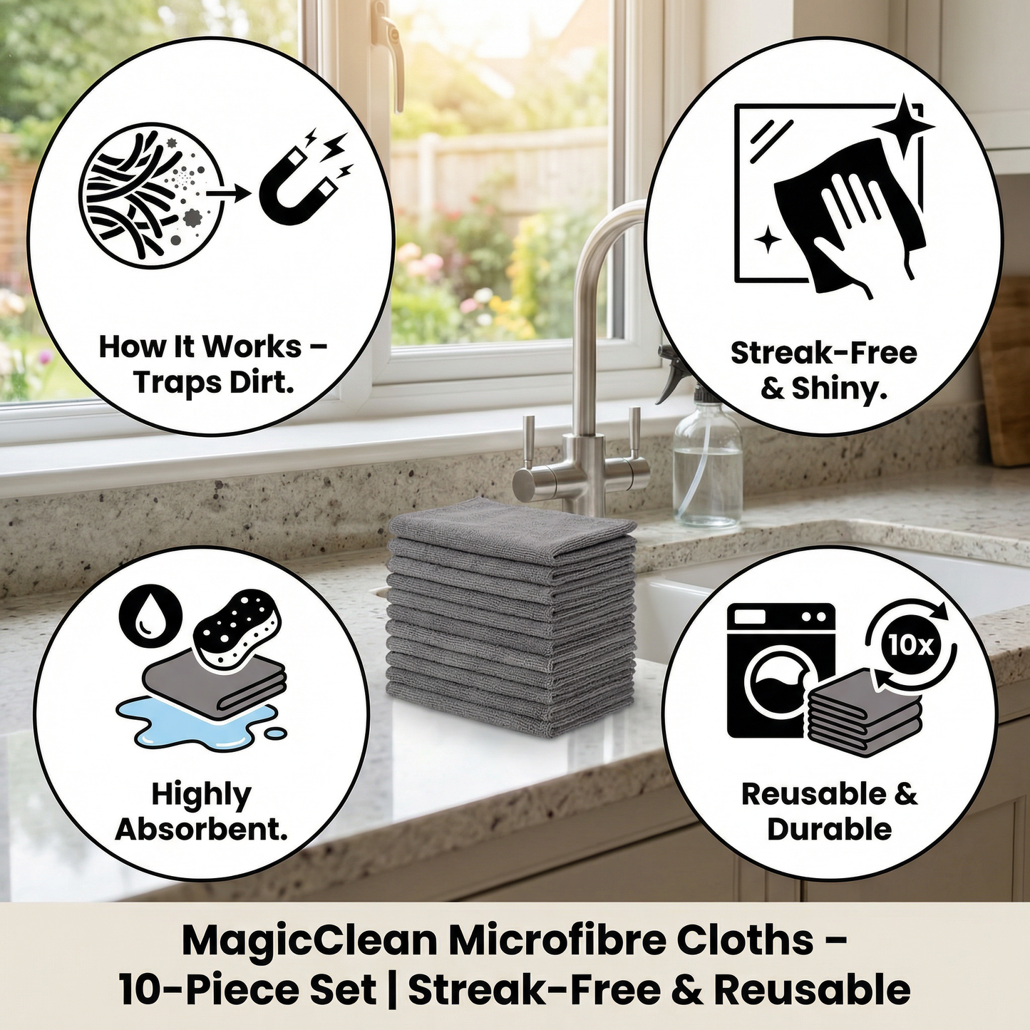 MagicClean Microfibre Cloths – 10-Piece Set | Streak-Free & Reusable