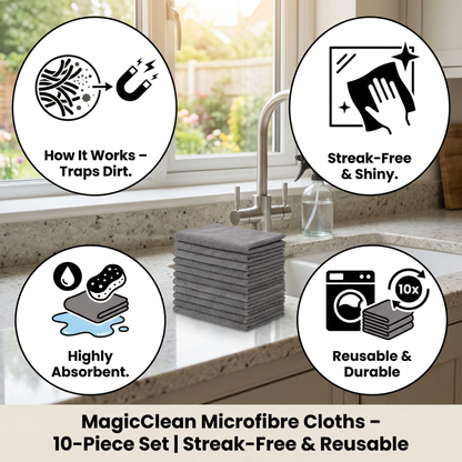 MagicClean Microfibre Cloths – 10-Piece Set | Streak-Free & Reusable