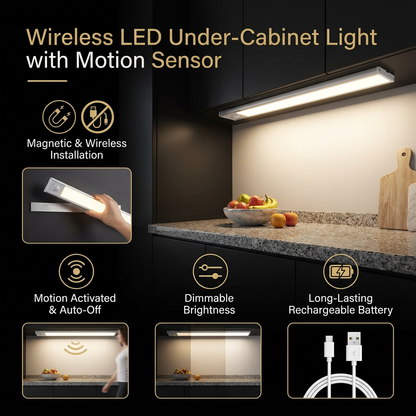 Wireless LED Under-Cabinet Light with Motion Sensor – Magnetic & Dimmable