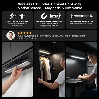 Wireless LED Under-Cabinet Light with Motion Sensor – Magnetic & Dimmable
