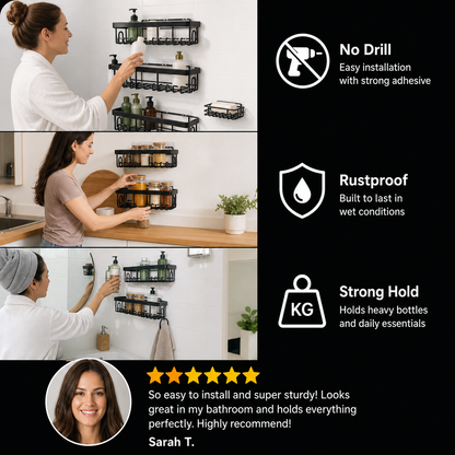 Rustproof No-Drill Shower Caddy Set with Soap Holder
