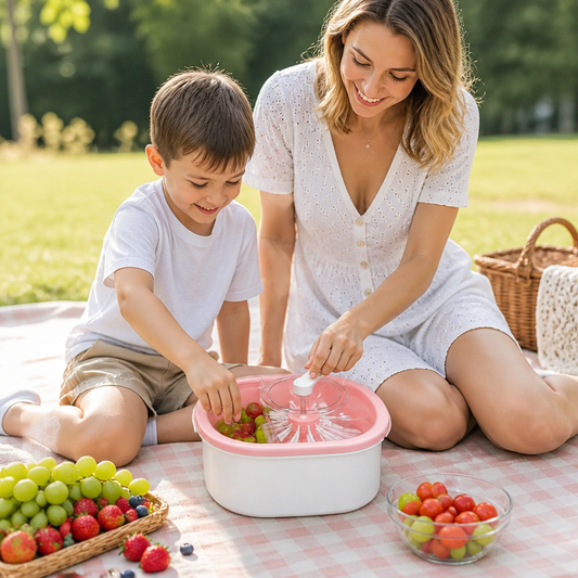 Self Draining Fruit and Vegetable Washing Bowl with Rotating Brush