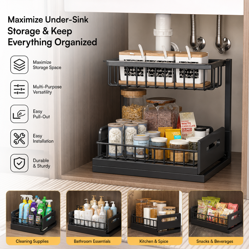 2-Tier Pull-Out Under-Sink Storage Organizer