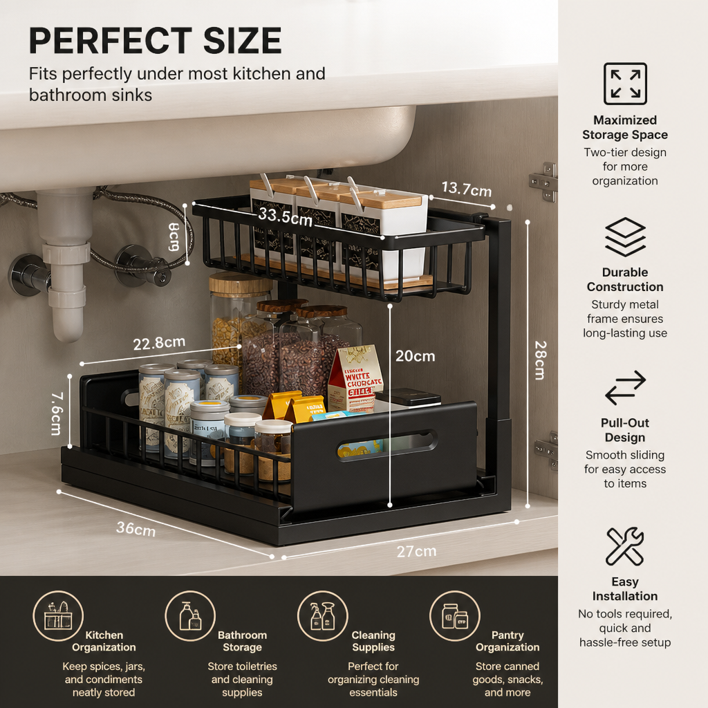 2-Tier Pull-Out Under-Sink Storage Organizer