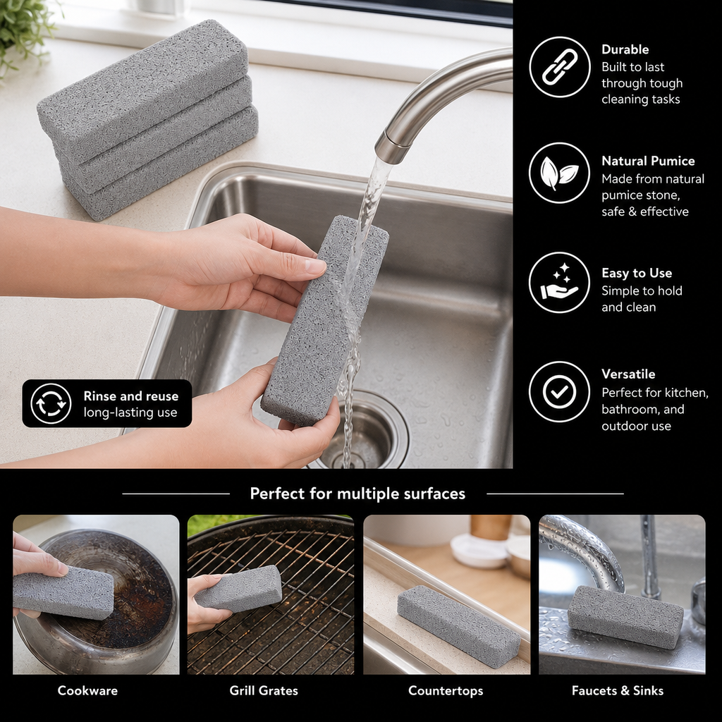 Reusable Pumice Scouring Pads for Tough Household & Kitchen Cleaning