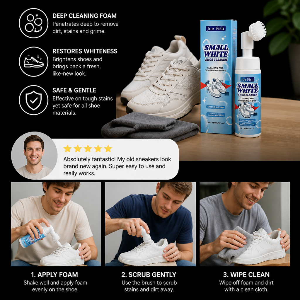 Waterless Sneaker & Shoe Cleaning Kit with Foam Cleaner, Brush & Cloth