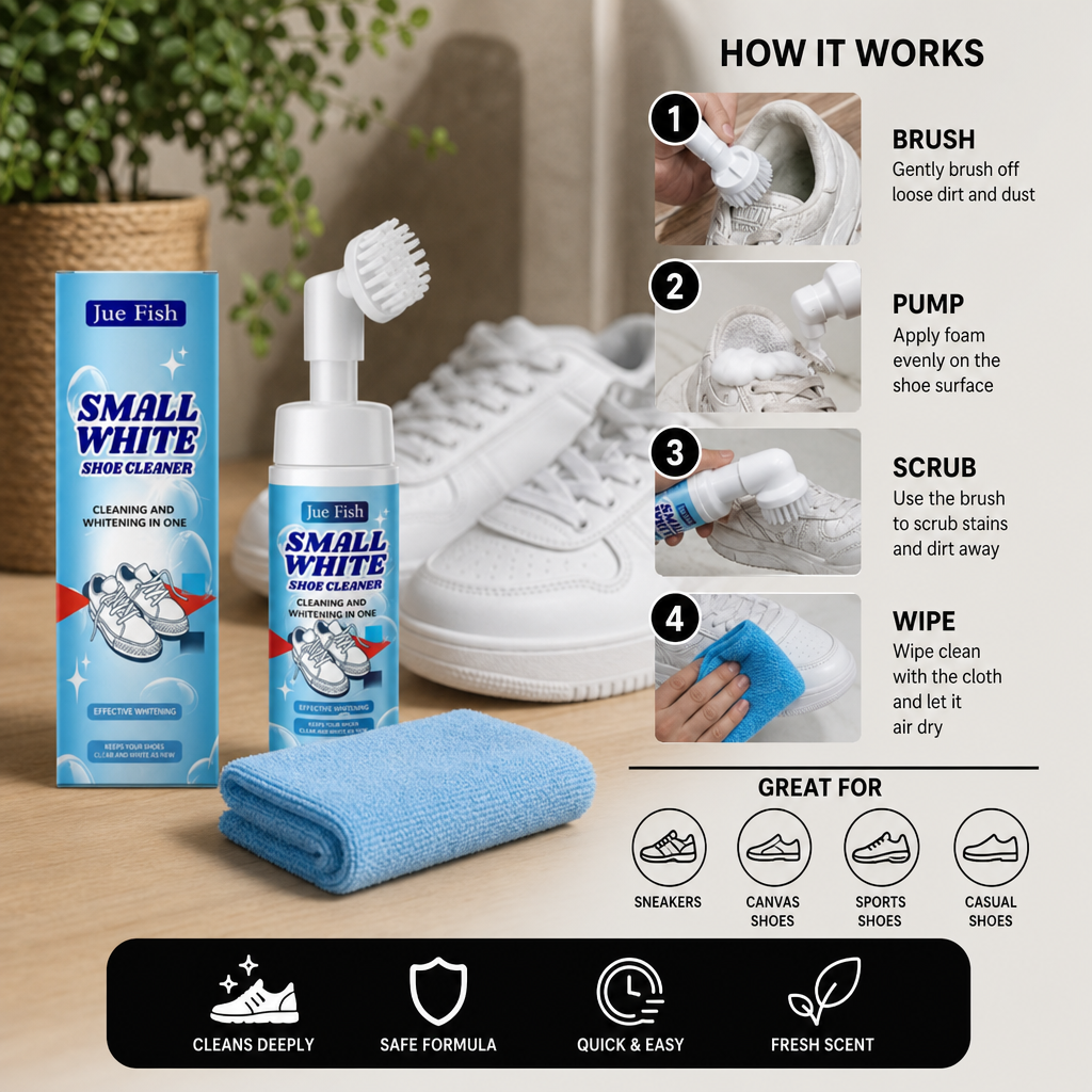 Waterless Sneaker & Shoe Cleaning Kit with Foam Cleaner, Brush & Cloth