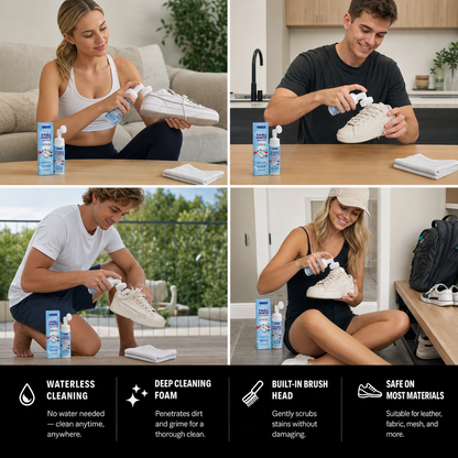 Waterless Sneaker & Shoe Cleaning Kit with Foam Cleaner, Brush & Cloth