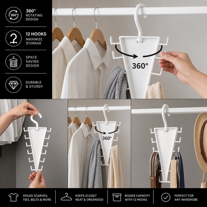 V-Shaped 12-Hook Space-Saving Closet Organizer with 360° Rotating Hanger