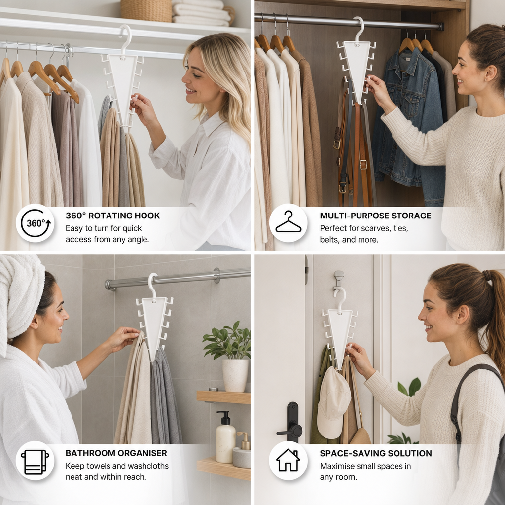 V-Shaped 12-Hook Space-Saving Closet Organizer with 360° Rotating Hanger