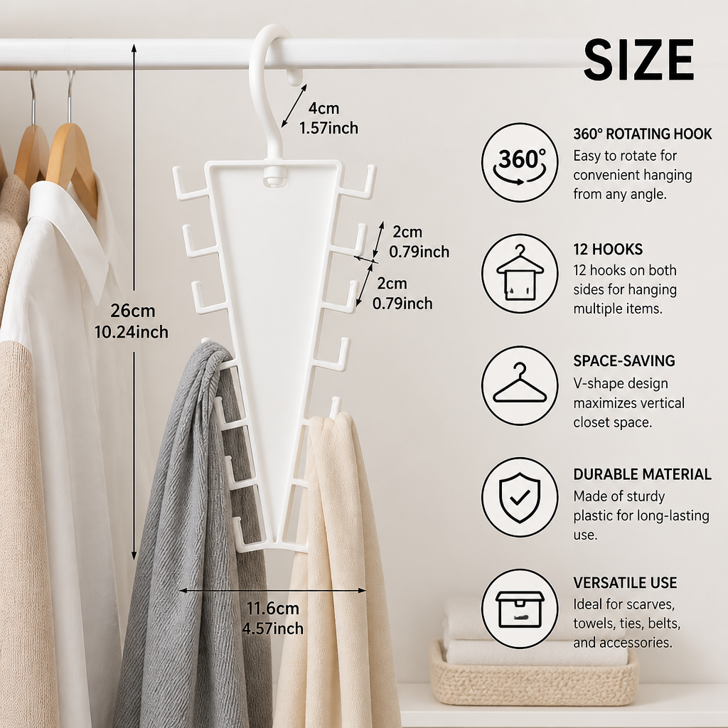 V-Shaped 12-Hook Space-Saving Closet Organizer with 360° Rotating Hanger
