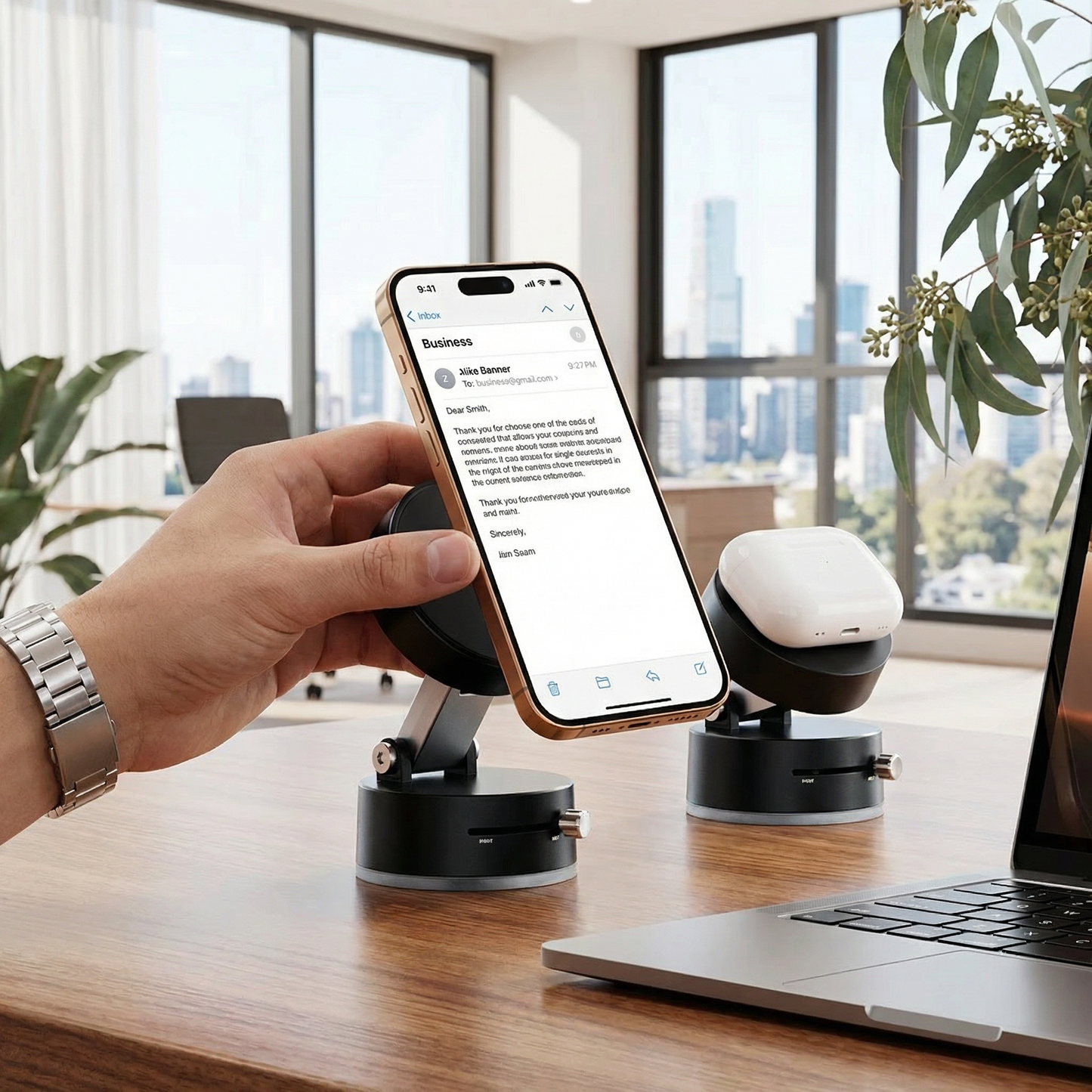Magnetic Phone Holder with Vacuum Suction Cup – Foldable & Double-Sided, Universal for All Smartphones
