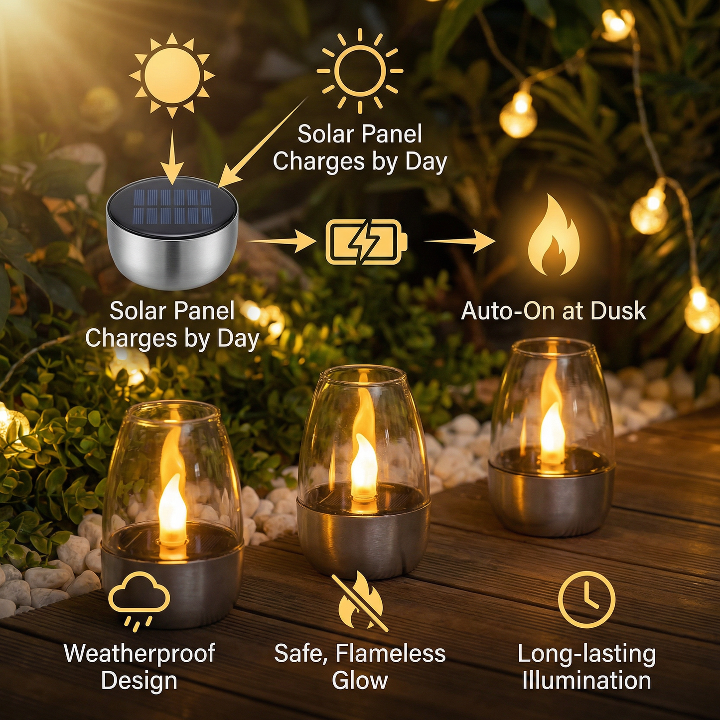 LED Solar Candle Light – Flameless & Weatherproof for Outdoor Use