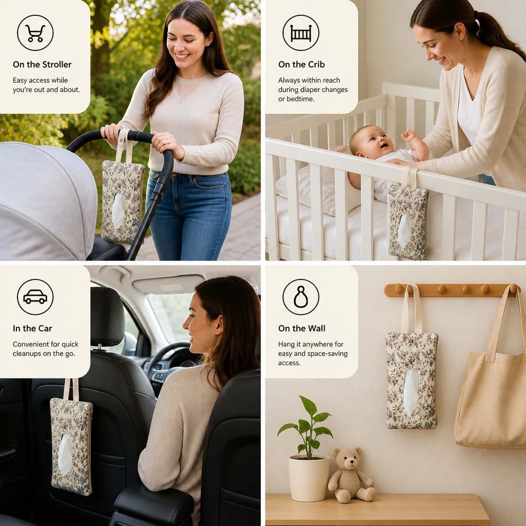 Hanging Tissue Holder for Strollers, Cribs & Cars