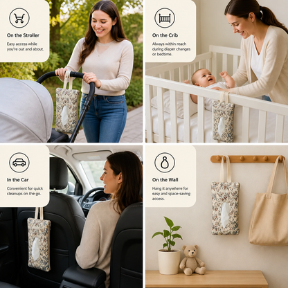 Hanging Tissue Holder for Strollers, Cribs & Cars
