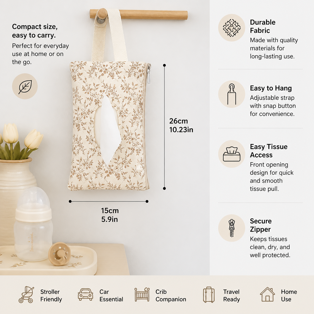 Hanging Tissue Holder for Strollers, Cribs & Cars