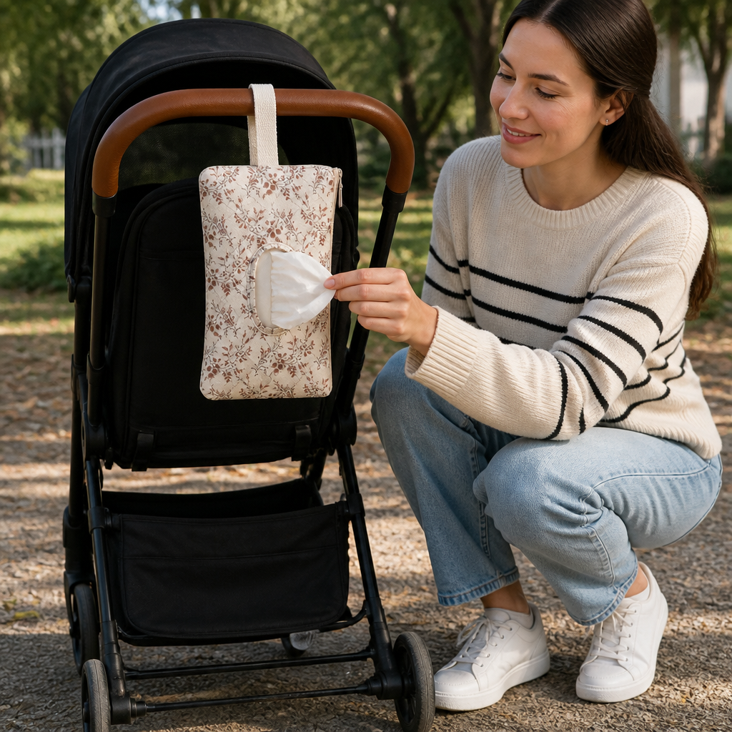 Hanging Tissue Holder for Strollers, Cribs & Cars