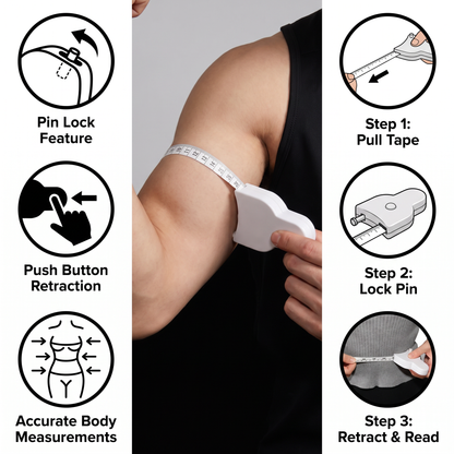 Retractable 3D Body Measuring Tape for Waist, Hips, Bust & Arms