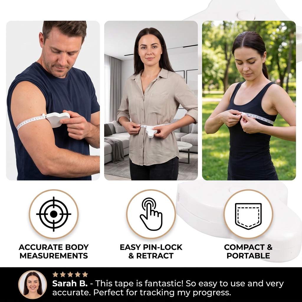 Retractable 3D Body Measuring Tape for Waist, Hips, Bust & Arms