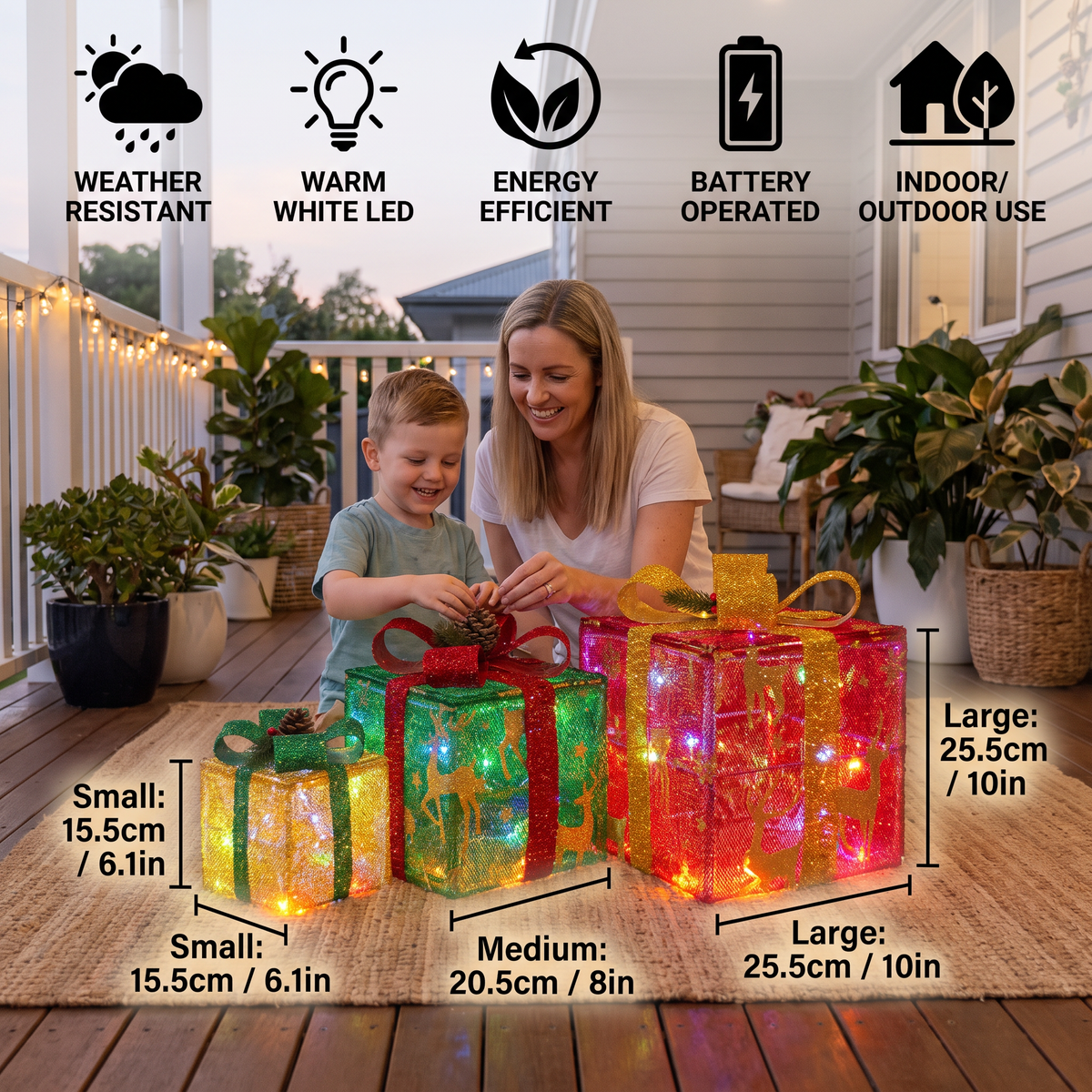 LED Light-Up Christmas Gift Box Decoration Set of 3