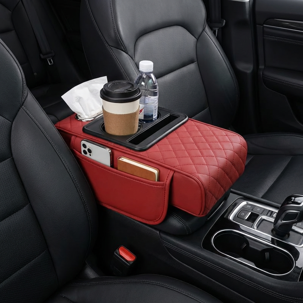 Multifunctional Car Armrest with Cup Holder & Storage