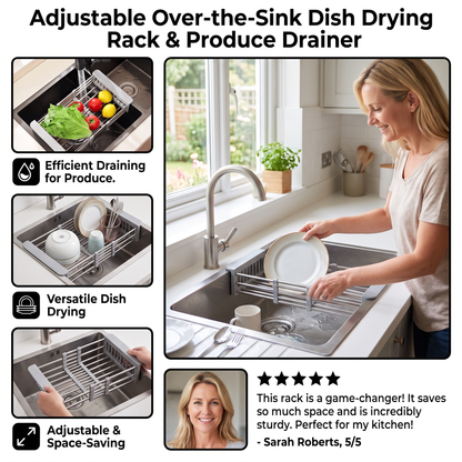 Adjustable Over-the-Sink Dish Drying Rack & Produce Drainer