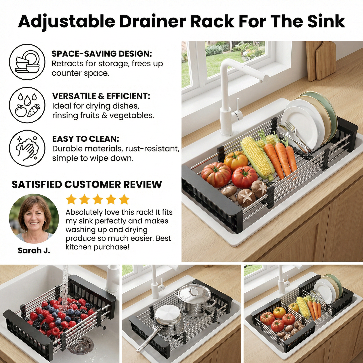 Adjustable Drainer Rack For The Sink