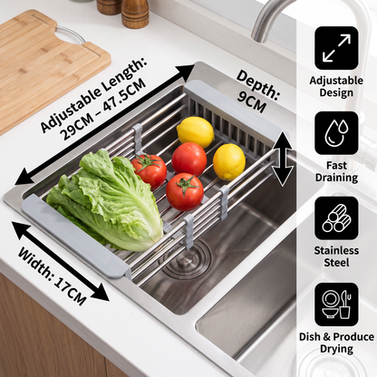 Adjustable Over-the-Sink Dish Drying Rack & Produce Drainer