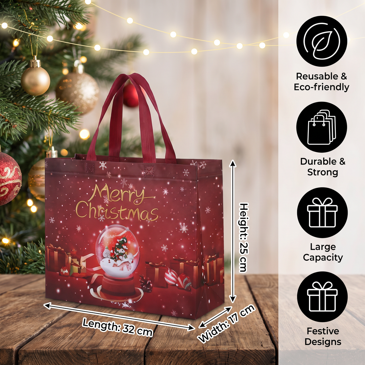 Reusable Christmas Gift Bags with Handles – Assorted Holiday Designs
