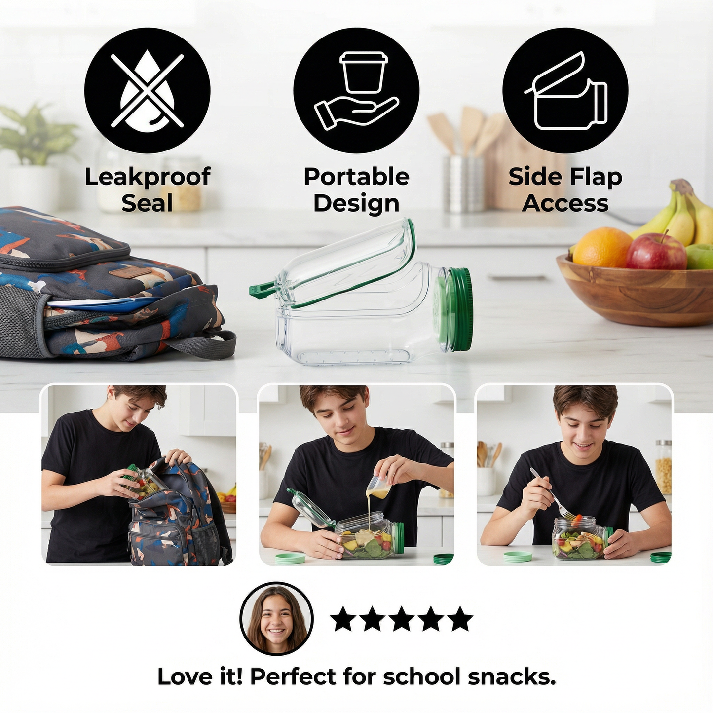 To-Go Snack Box with Side Flap – Leakproof & Portable