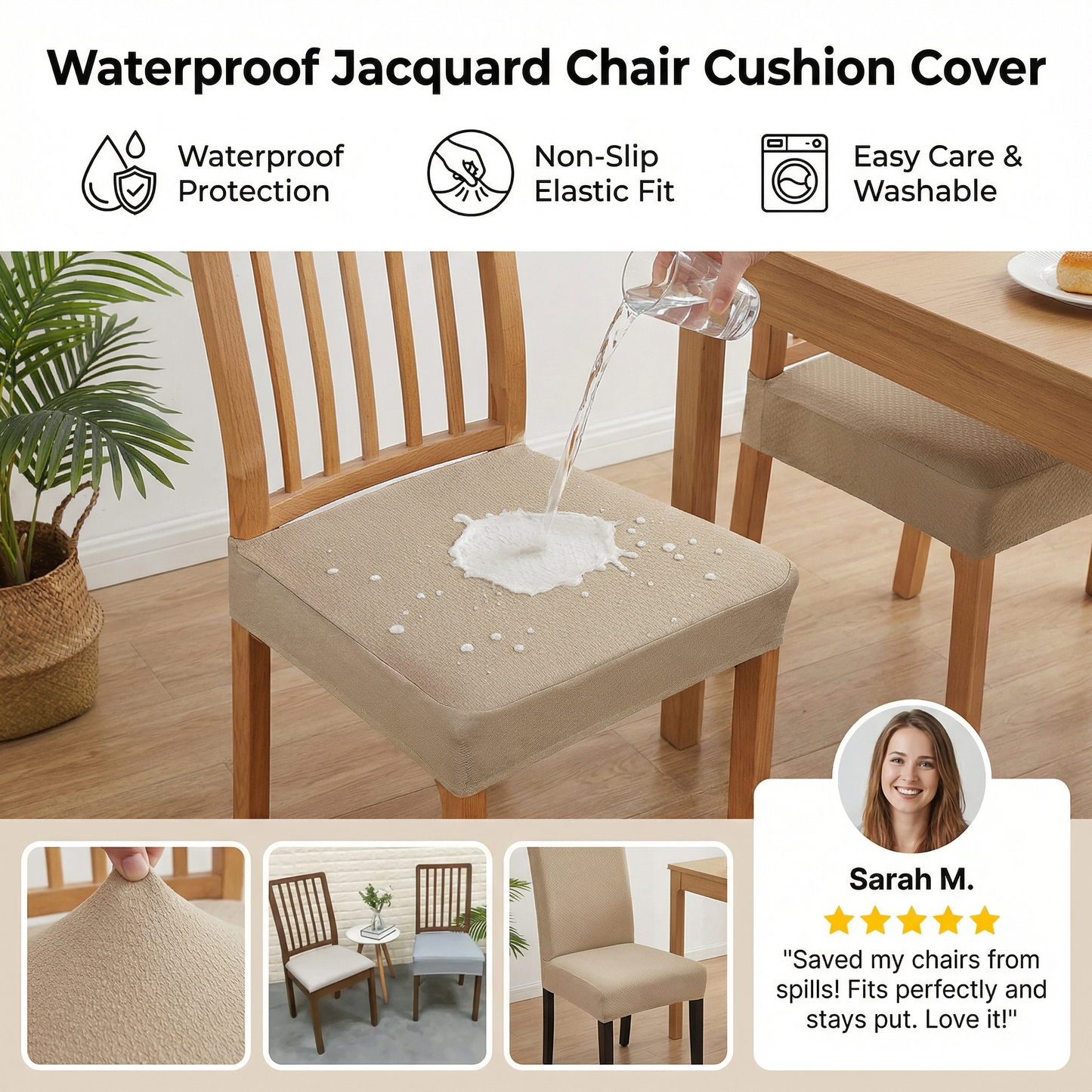 Waterproof Jacquard Chair Cushion Cover – Non-Slip & Easy Care