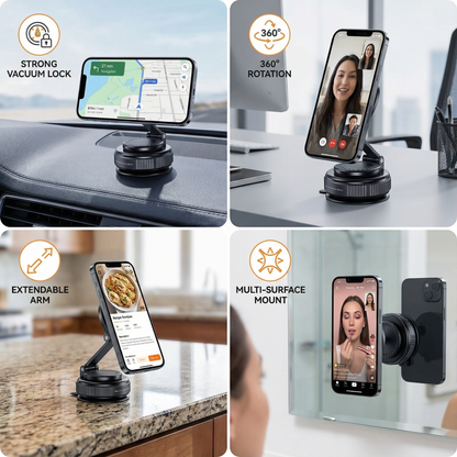 Magnetic Suction Cup – Extendable 360° Phone Holder with Vacuum Lock
