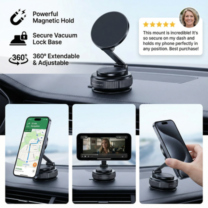 Magnetic Suction Cup – Extendable 360° Phone Holder with Vacuum Lock