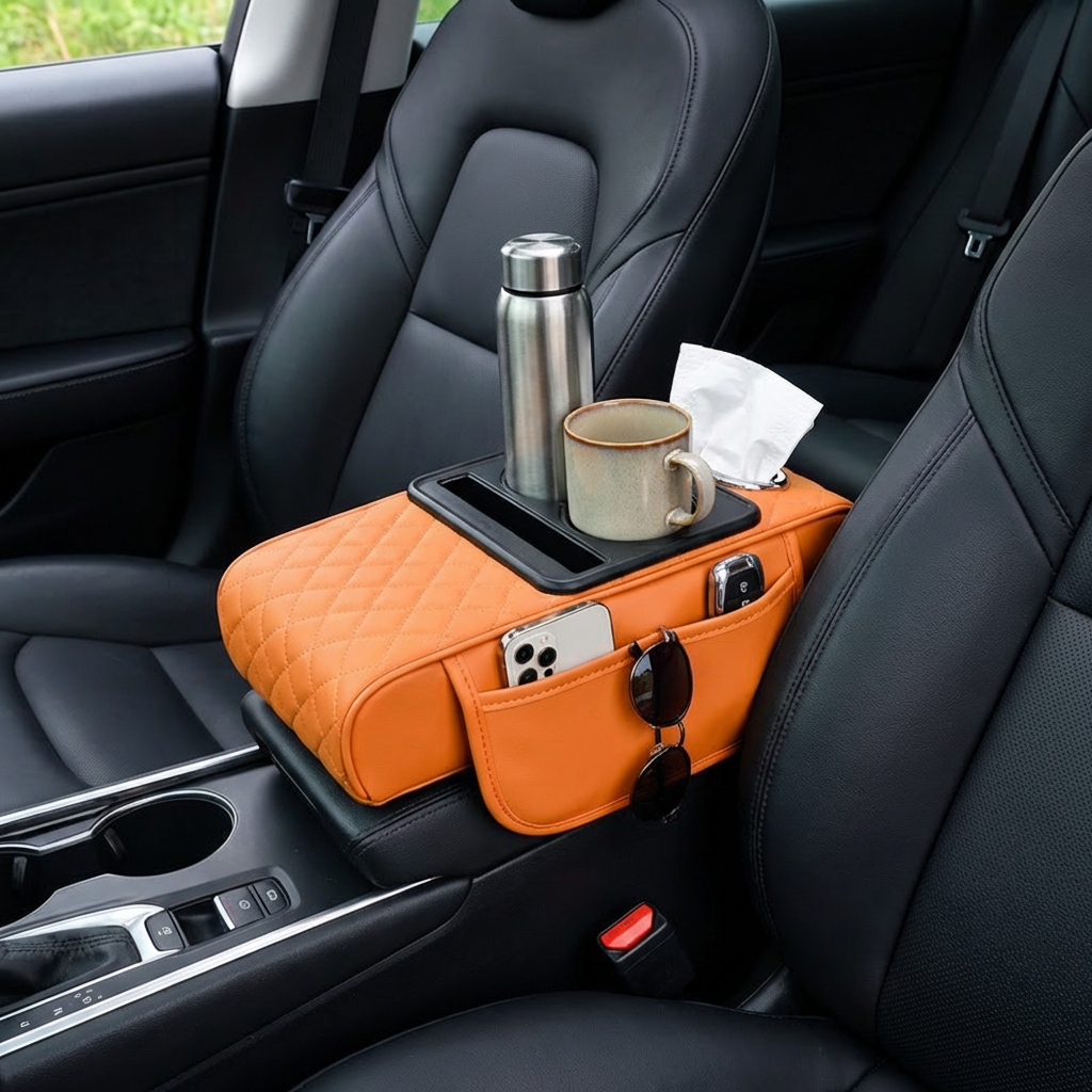 Multifunctional Car Armrest with Cup Holder & Storage